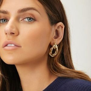 NEW • Gold Tone Chunky & Bold Drop Hoop Earrings